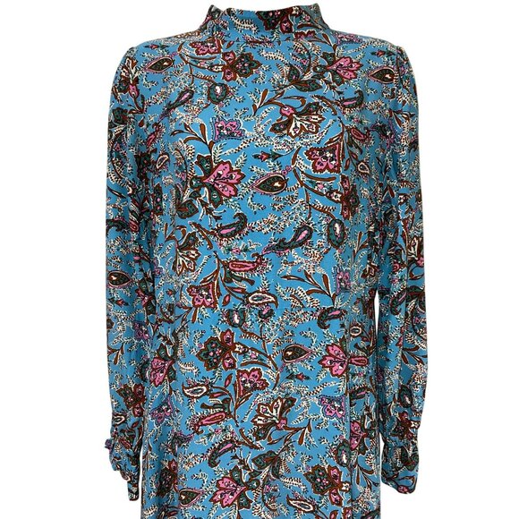 New LOFT Bouquet Mock Neck Midi Dress Blue Floral Print Long Sleeve Viscose Wome - Picture 7 of 10